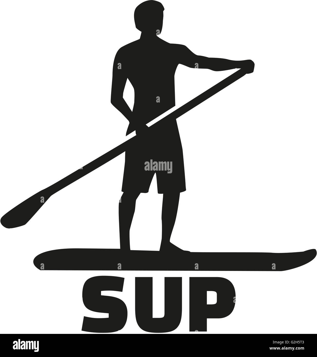 Stand up Paddling silhouette avec SUP Banque D'Images