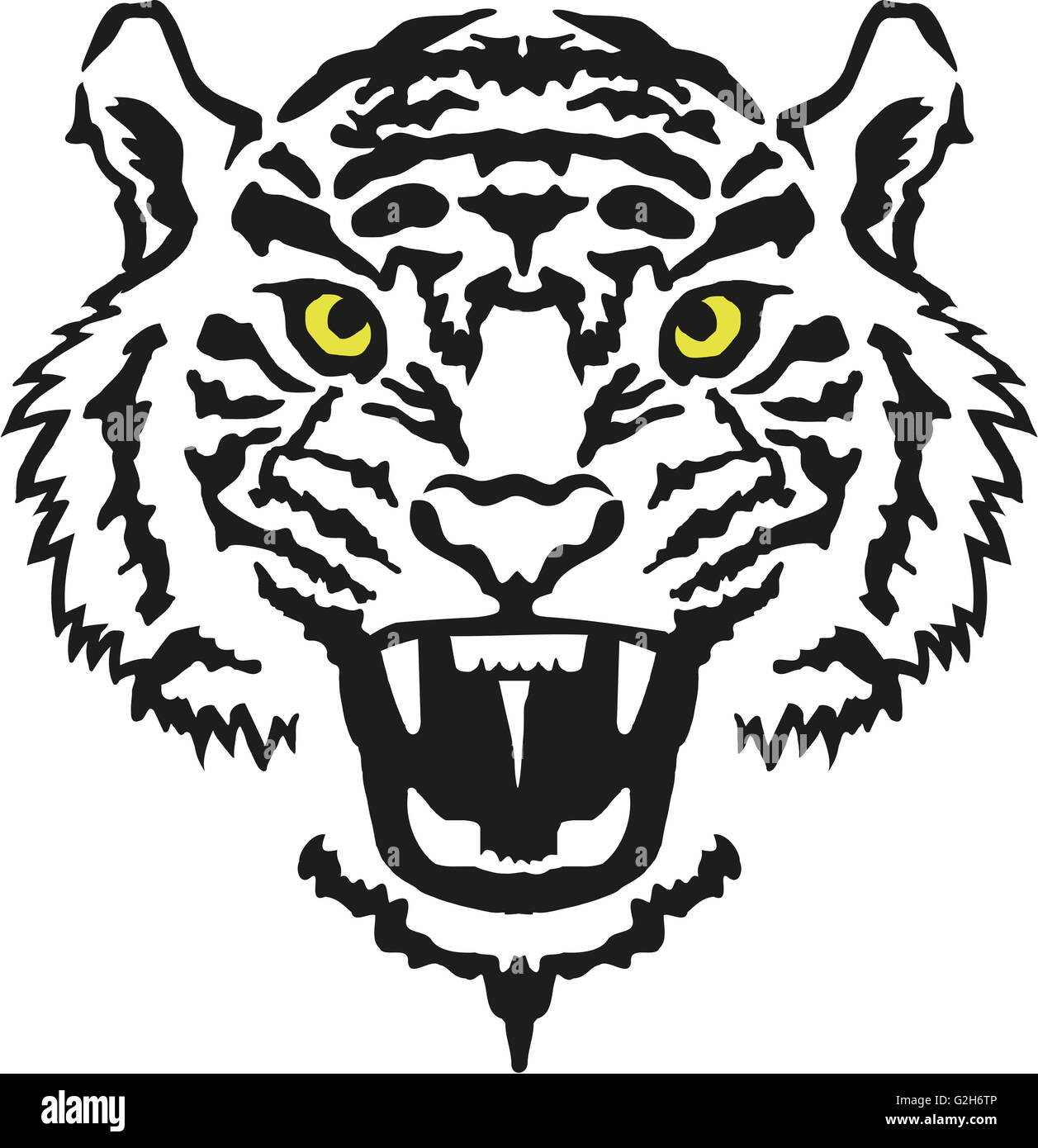Tête de tigre en colère avec des yeux jaunes Banque D'Images