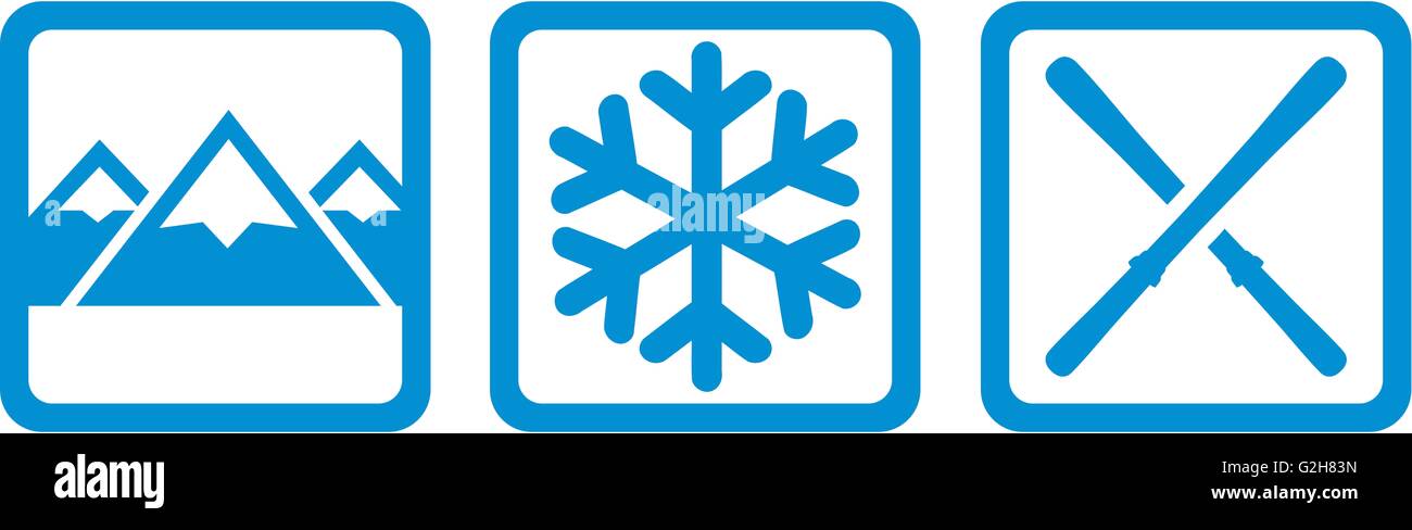 Icônes d'hiver flocon Montagne Skis Banque D'Images