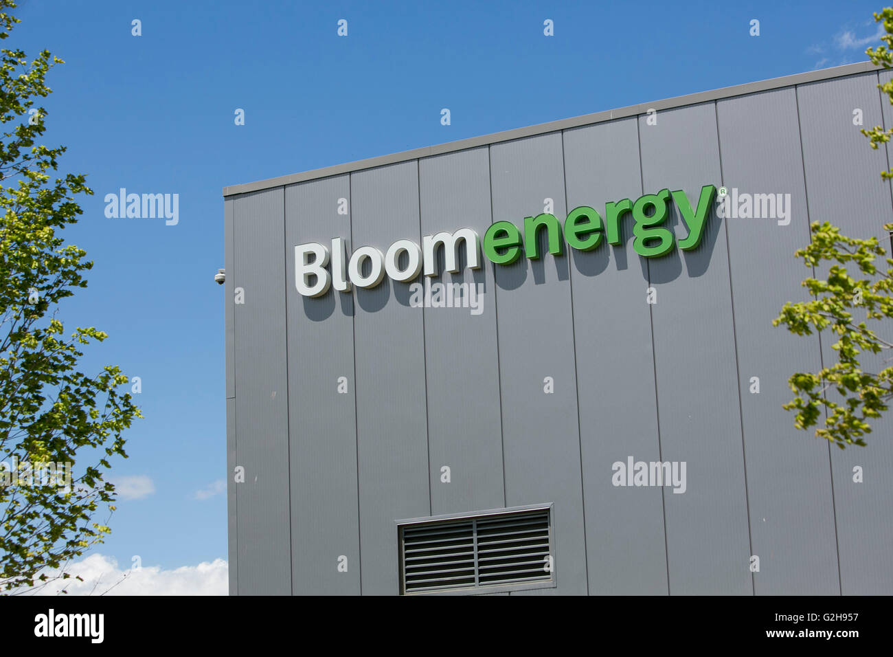 Un logo affiche à l'extérieur d'un établissement occupé par Bloom Energy à Newark, Delaware le 8 mai 2016. Banque D'Images