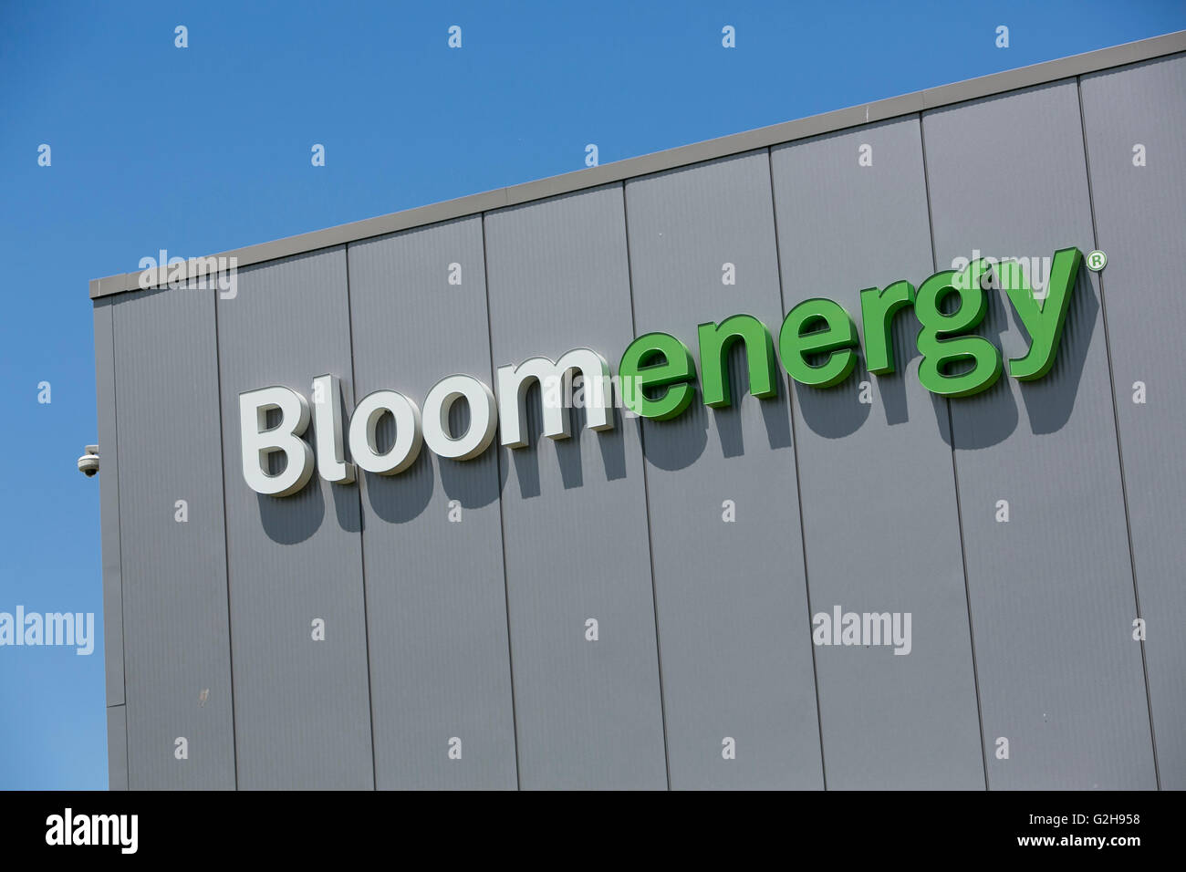 Un logo affiche à l'extérieur d'un établissement occupé par Bloom Energy à Newark, Delaware le 8 mai 2016. Banque D'Images