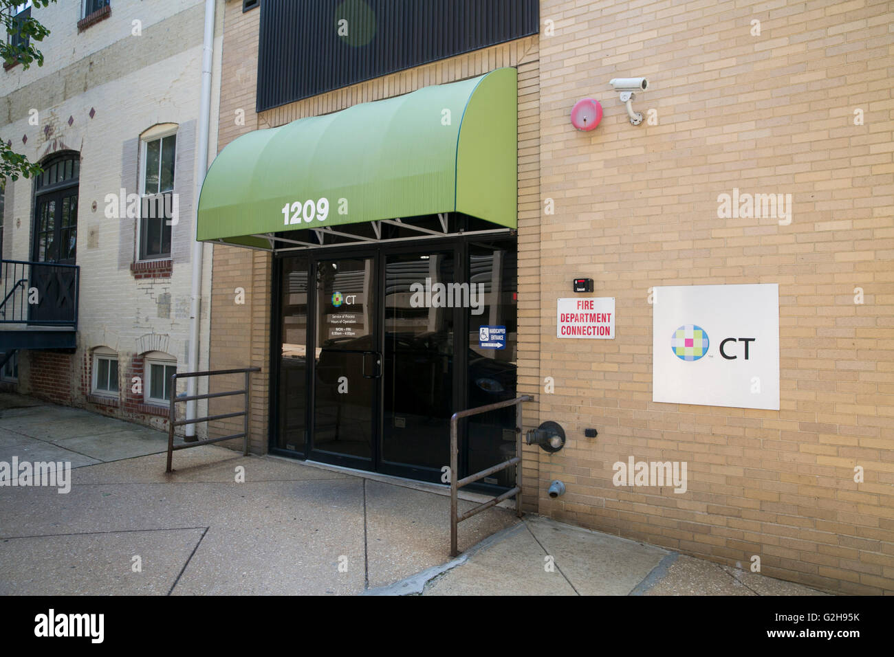 Un logo affiche à l'extérieur de la Corporation Trust Center, exploité par la société CT à Wilmington, Delaware le 8 mai 2016. Banque D'Images