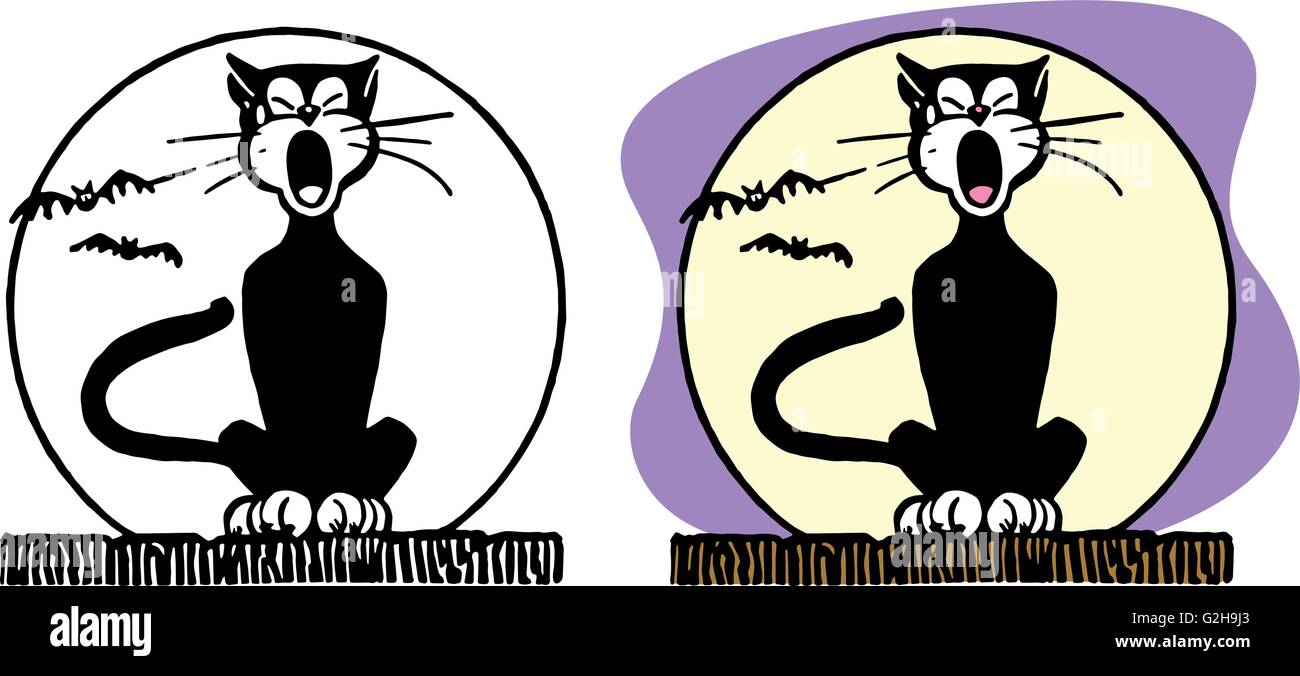 Halloween chat noir en face de la pleine lune Illustration de Vecteur