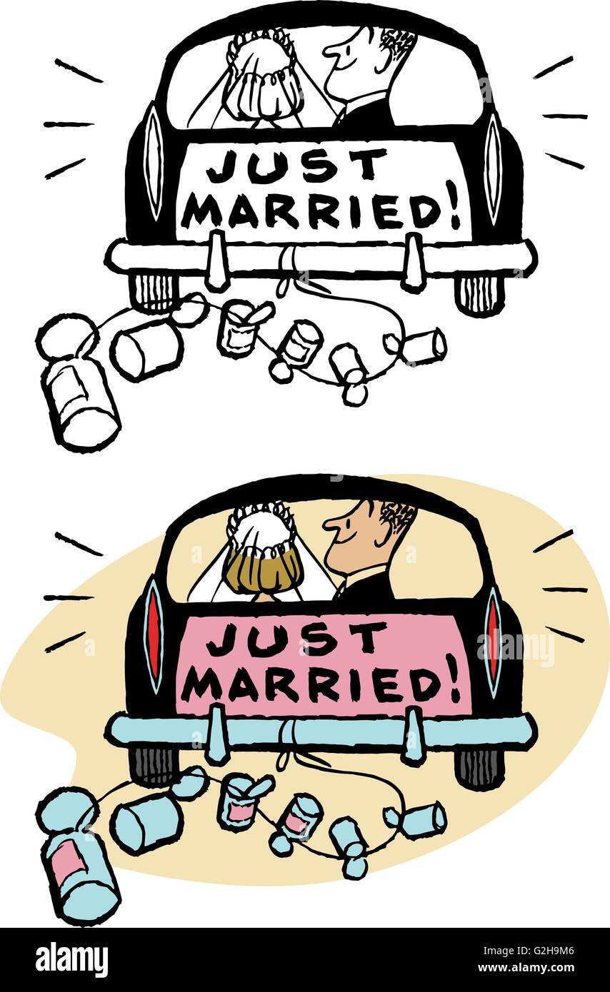 A senior couple éloigne dans leur voiture étiquetée avec juste marié Illustration de Vecteur