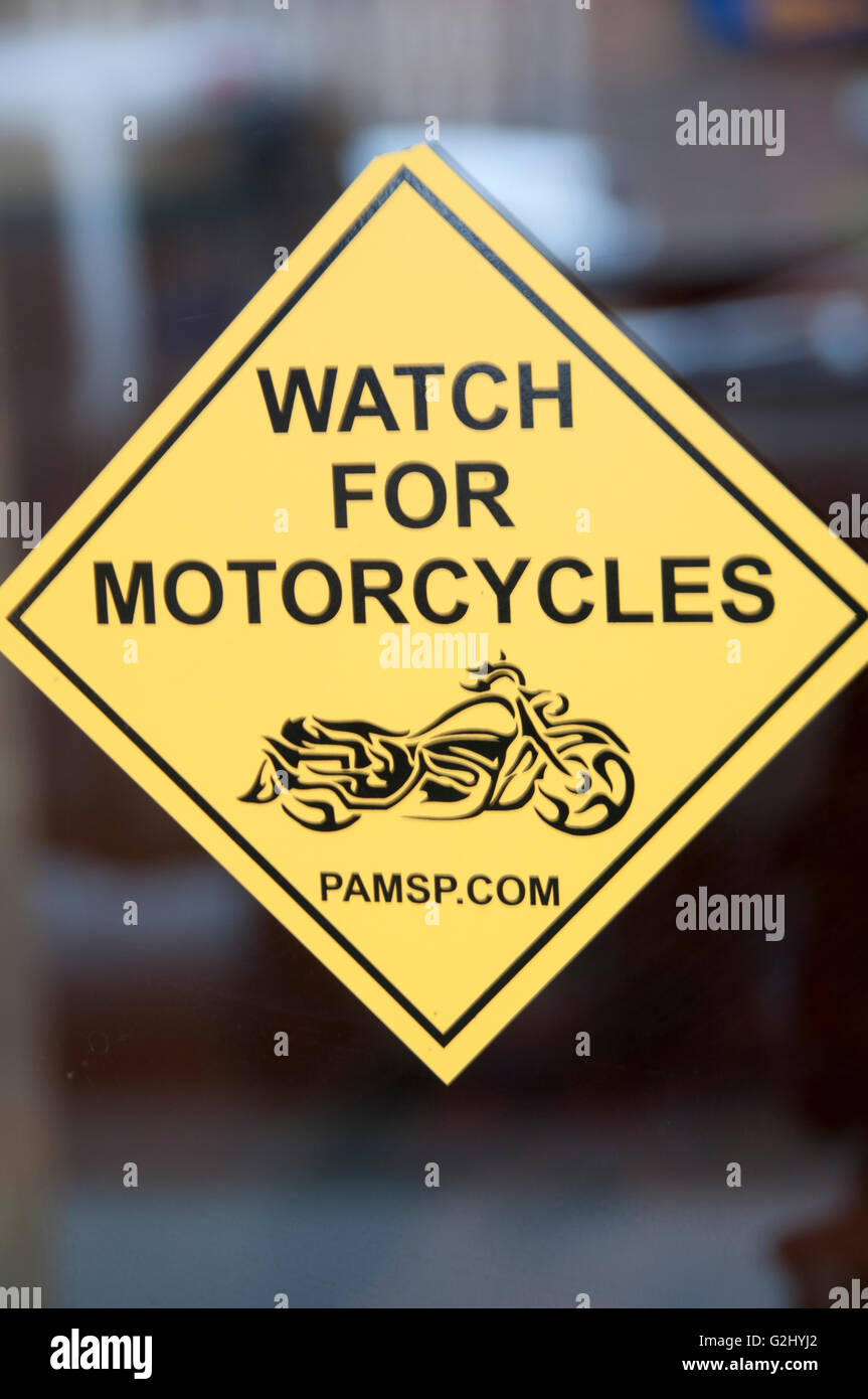 Regardez pour les motos sign in window Banque D'Images