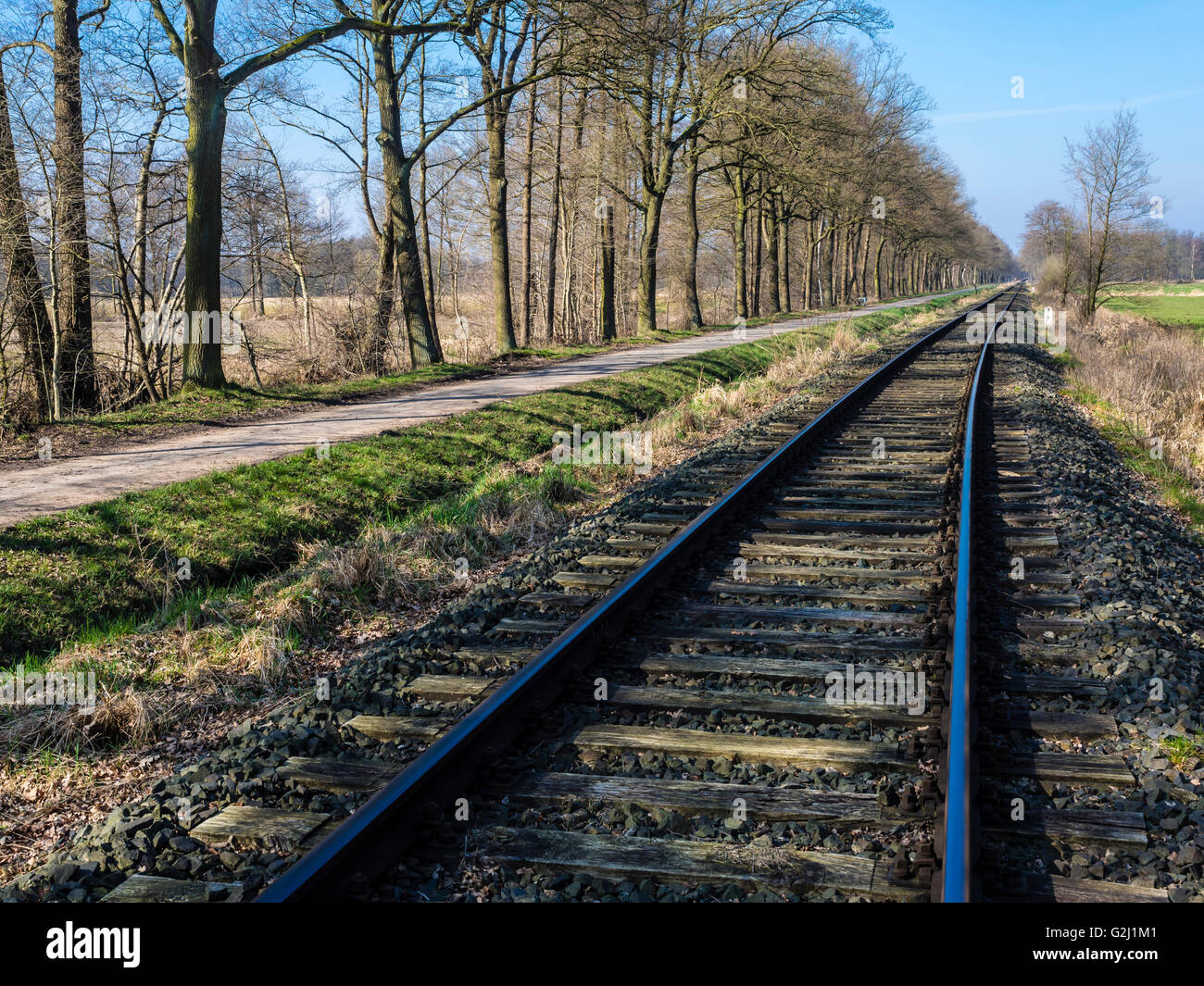 Des voies de chemin de fer de l'OHE, Osthannoversche Eisenbahnen réseau ferroviaire, Lachtehausen, Celle, Basse-Saxe, Allemagne, Europe Banque D'Images