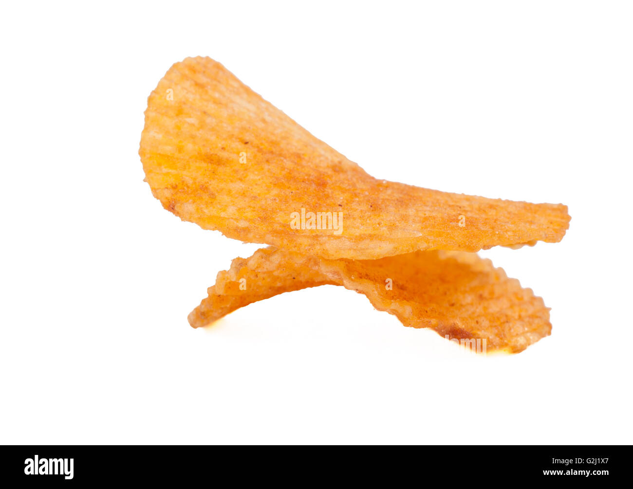 Paire de croustilles de pommes de terre isolé sur fond blanc avec aucune ombre Banque D'Images
