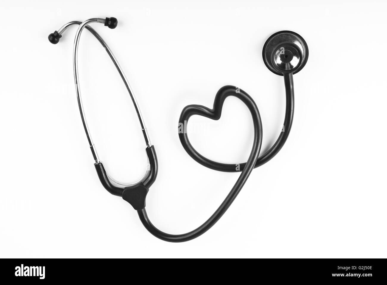 Stethoscop noir isolé sur fond blanc Banque D'Images