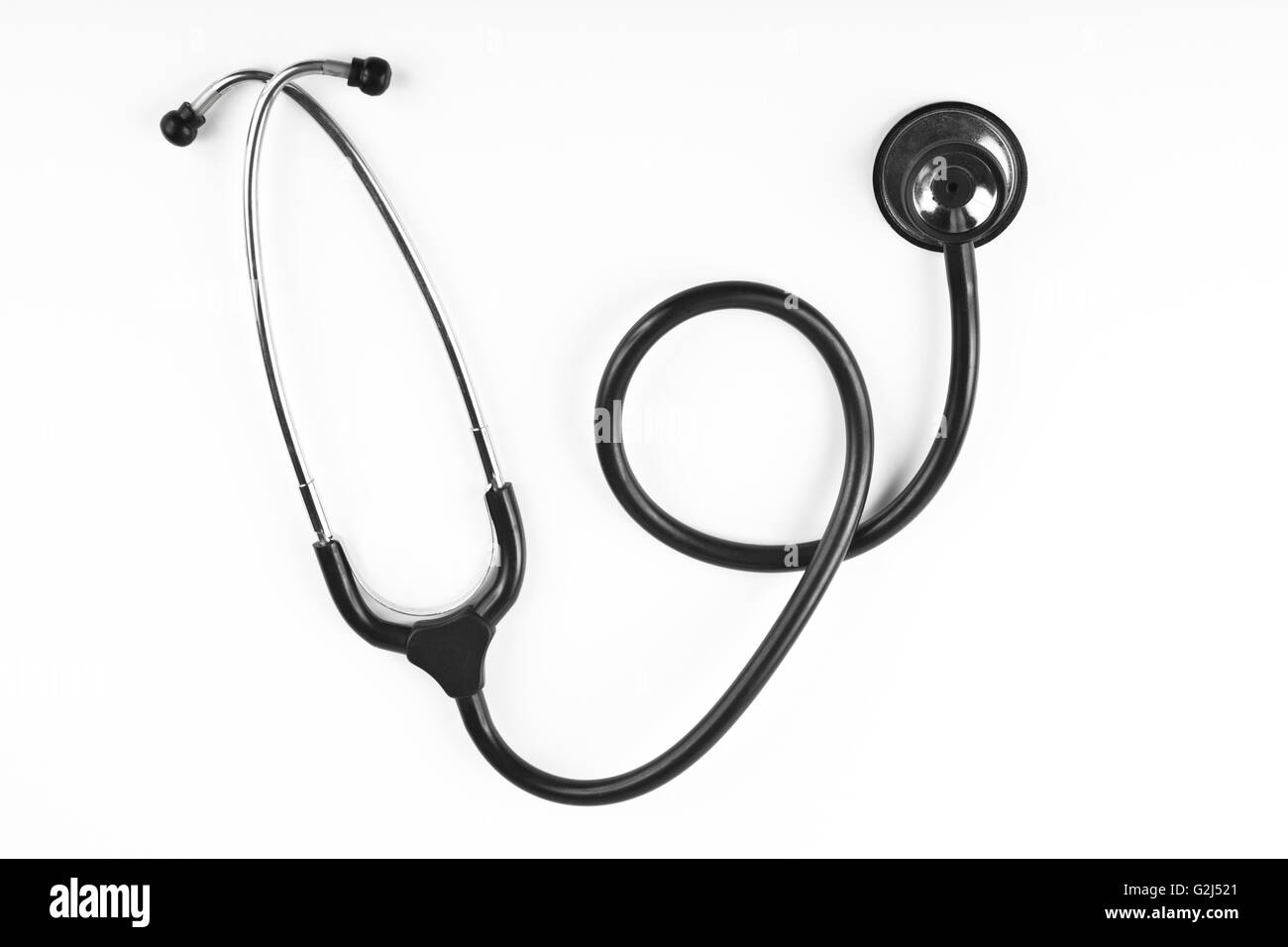 Stethoscop noir isolé sur fond blanc Banque D'Images