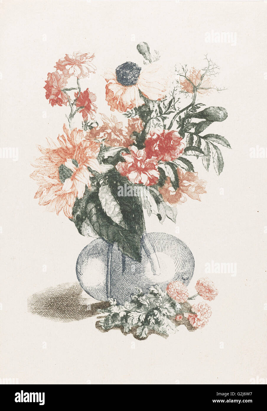 Vase en verre avec diverses fleurs et un tournesol, anonyme, Jean Baptiste Monnoyer, Johan Teyler, 1688 - 1698 Banque D'Images