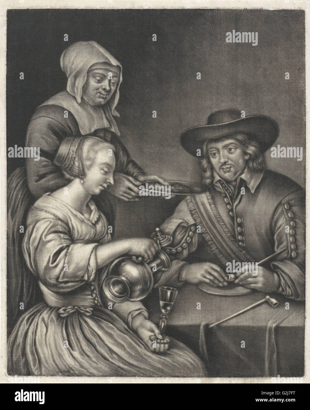 Homme et une femme à la table, anonyme, Jan van Somer, 1665-1750 Banque D'Images