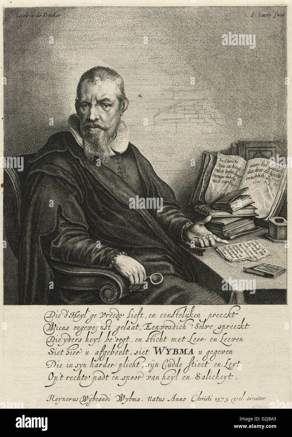 Portrait de Reinier Wybrands Wybma, prédicateur baptiste, imprimer bouilloire : Salomon Savery, Jacob Adriaensz. Backer, 1627 - 1665 Banque D'Images