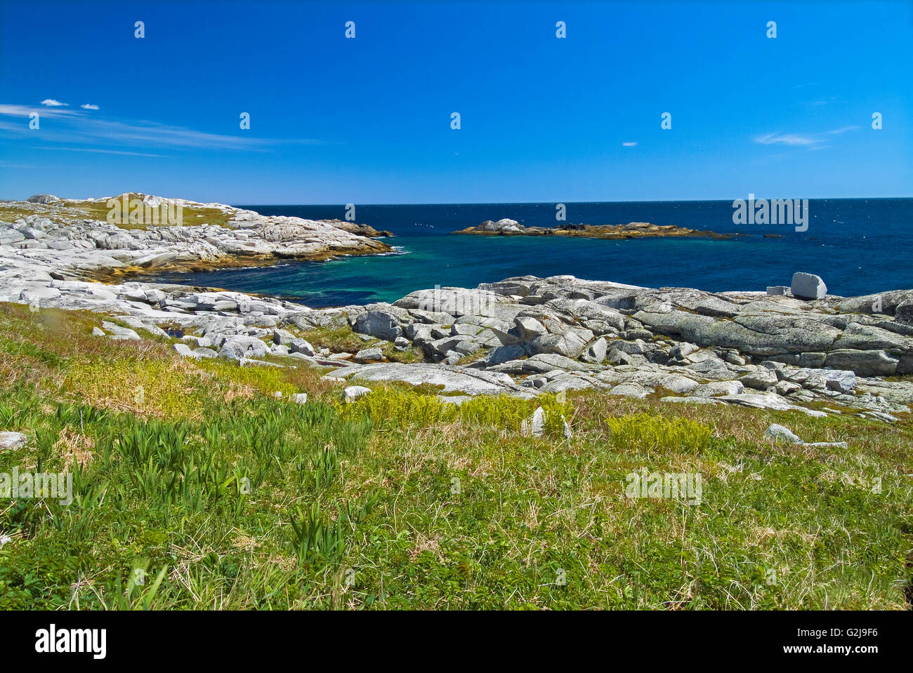 Rivage rocheux le long de la côte atlantique du Canada Terre-neuve Rose Blanche Banque D'Images