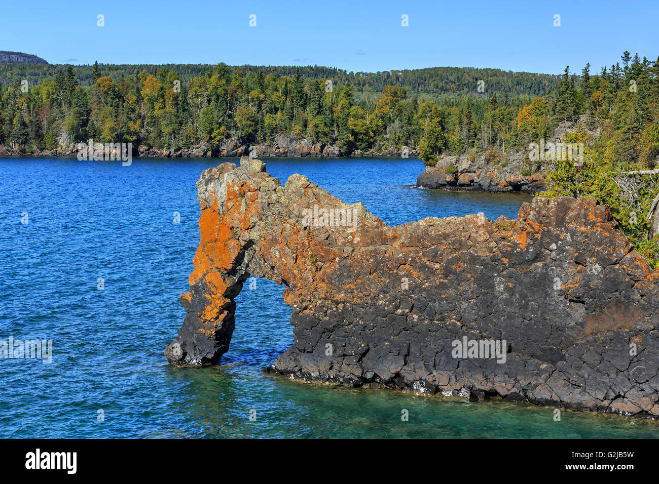 Le lion de mer sur la rive nord du lac Supérieur, le parc provincial Sleeping Giant, Ontario, Canada Banque D'Images