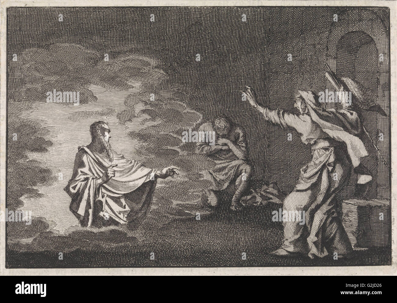 Saül et la Sorcière d'Endor, Jan Luyken, Pieter Mortier, 1704 Banque D'Images