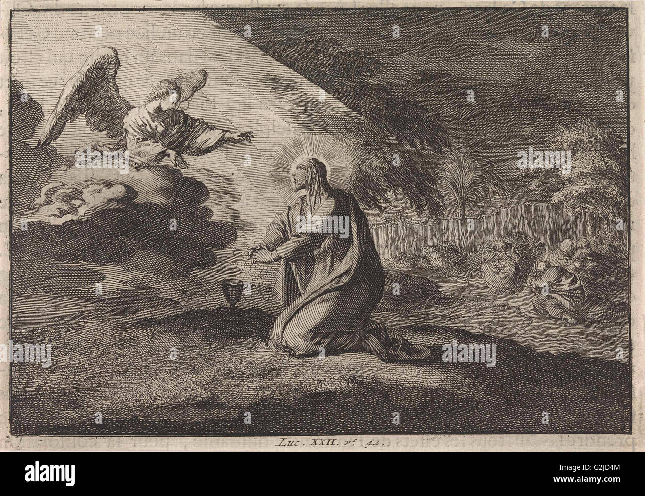 Le Christ au Jardin de Gethsémani, Jan Luyken, Pieter Mortier, 1703-1762 Banque D'Images