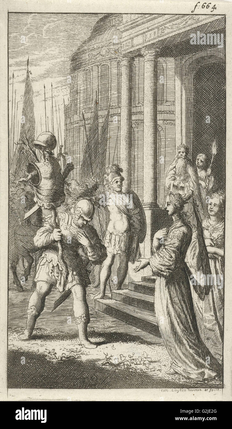 Rencontre Poliarchus Hyanisbe La Reine après sa victoire sur Radirobanes, Jan Luyken, 1680 Banque D'Images