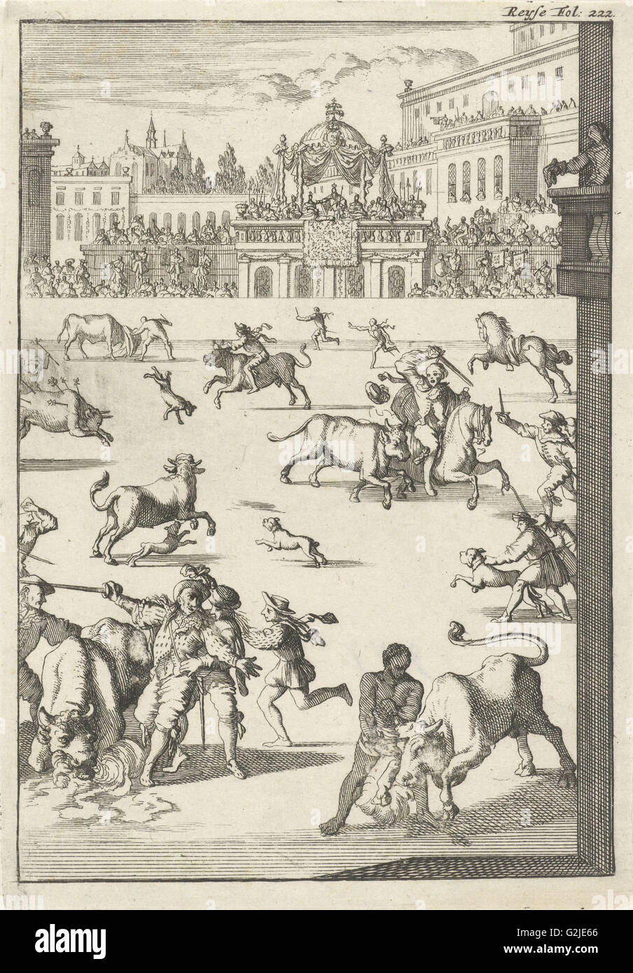 Dans une arène de corrida, Caspar Luyken, Willem Broedelet, 1696 Banque D'Images Dans une arène de corrida, Caspar Luyken, Willem Broedelet, 1696 Banque D'Images