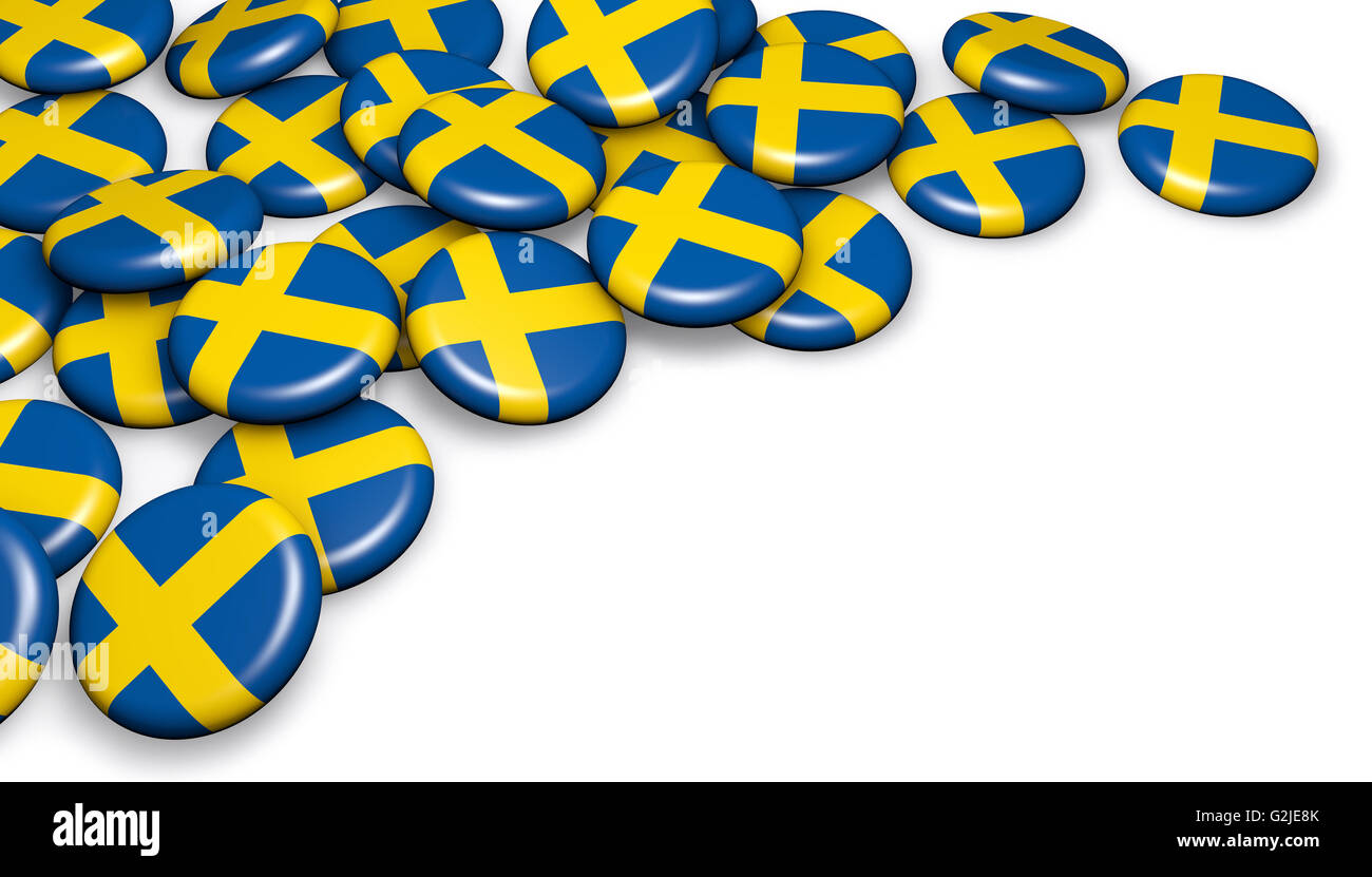 Drapeau de la Suède sur les badges image d'arrière-plan pour Fête nationale suédoise des événements, vacances, Memorial et célébration avec copyspace. Banque D'Images