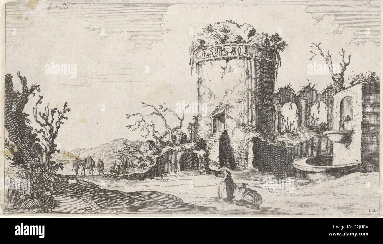 Fontaine à la ruine avec une tour ronde, Gillis van Scheyndel (I), 1605 - 1653 Banque D'Images
