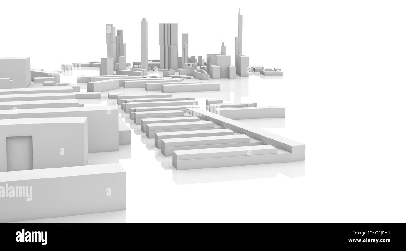 Paysage urbain contemporain abstrait, 3D render isolé sur fond blanc Banque D'Images