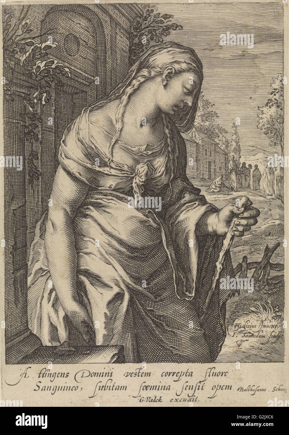 La femme atteinte de pertes de sang, Jan Saenredam, Balthasarus Schonaeus, Gerard Valck, 1661-1726 Banque D'Images