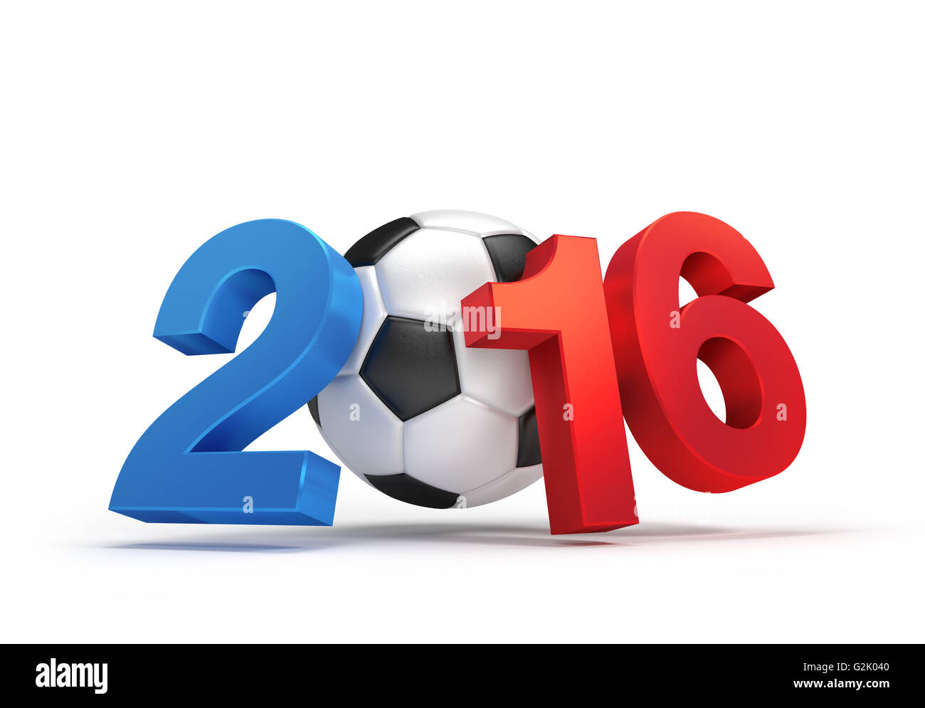 L'année 2016 illustrée par un ballon de foot classique, drapeau Français colorés, isolated on white Banque D'Images