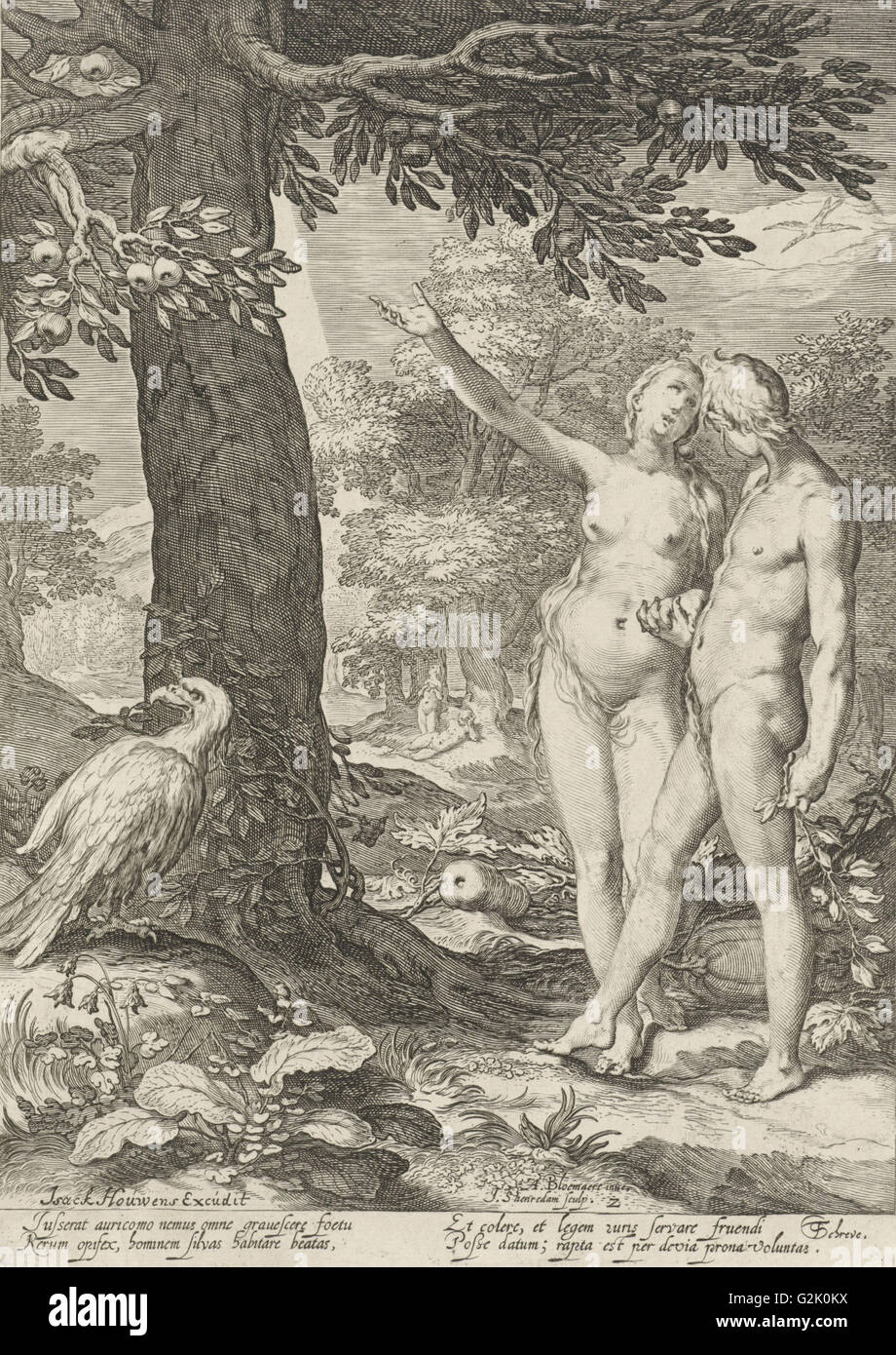 Adam et Eve avant l'arbre de la connaissance du bien et du Mal, l'impression bouilloire : Jan Saenredam, Abraham Bloemaert, Isack Houwens Banque D'Images