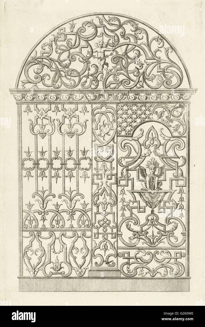 Le défilement avec fleurs et plantes grimpantes, Johann Christoph Weigel, ch. 1600 - c. 1699 Banque D'Images