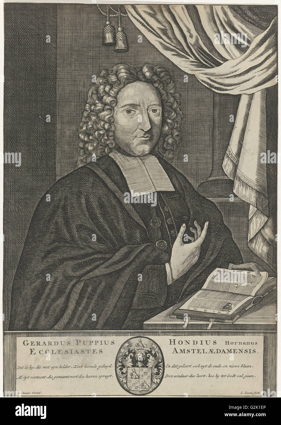 Portrait de Gerardus Puppius Hondius, Louis Lucas, G. Lucas, c. 1650 - 1731 Banque D'Images