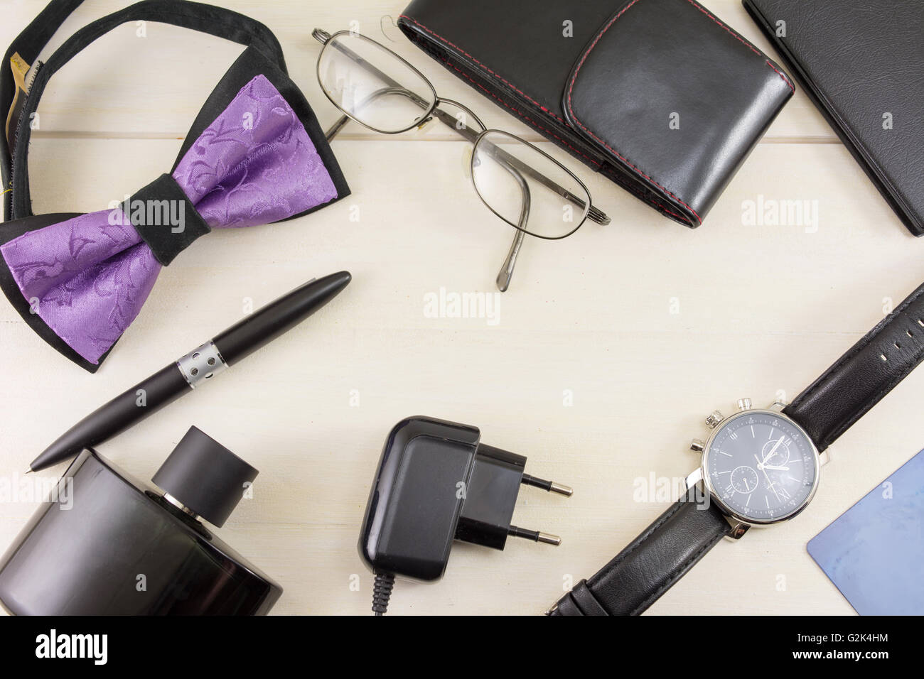 Accessoires de mode et d'affaires d'hommes Vue de dessus Banque D'Images