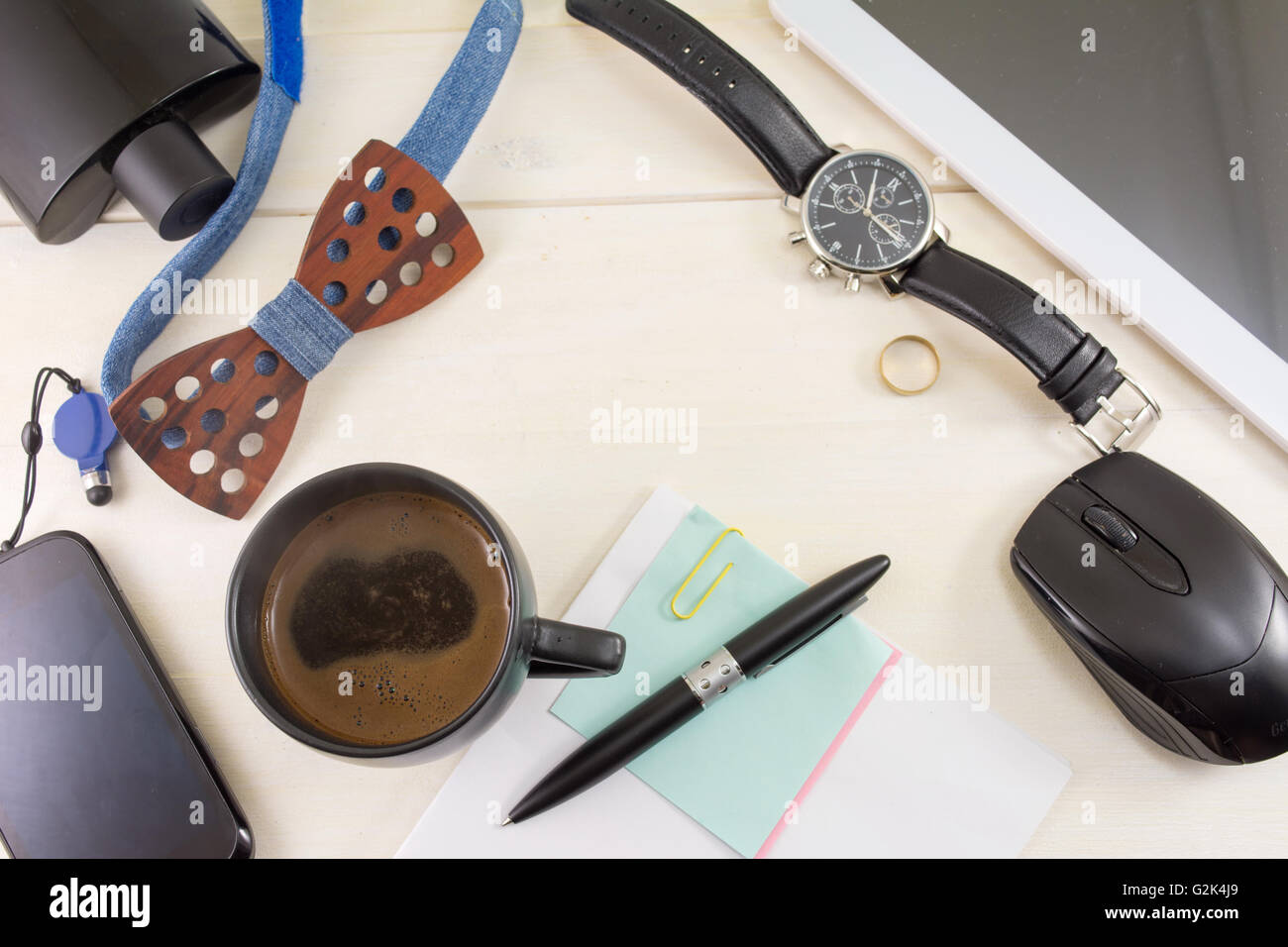 Accessoires de mode et d'affaires d'hommes Vue de dessus Banque D'Images