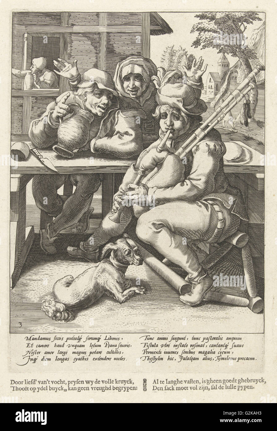 La cornemuse ne donne aucun son, uniquement lorsqu'elle est pleine, imprimer bouilloire : Hendrick Goltzius attribuée à l'atelier de Karel van Mander, I Banque D'Images