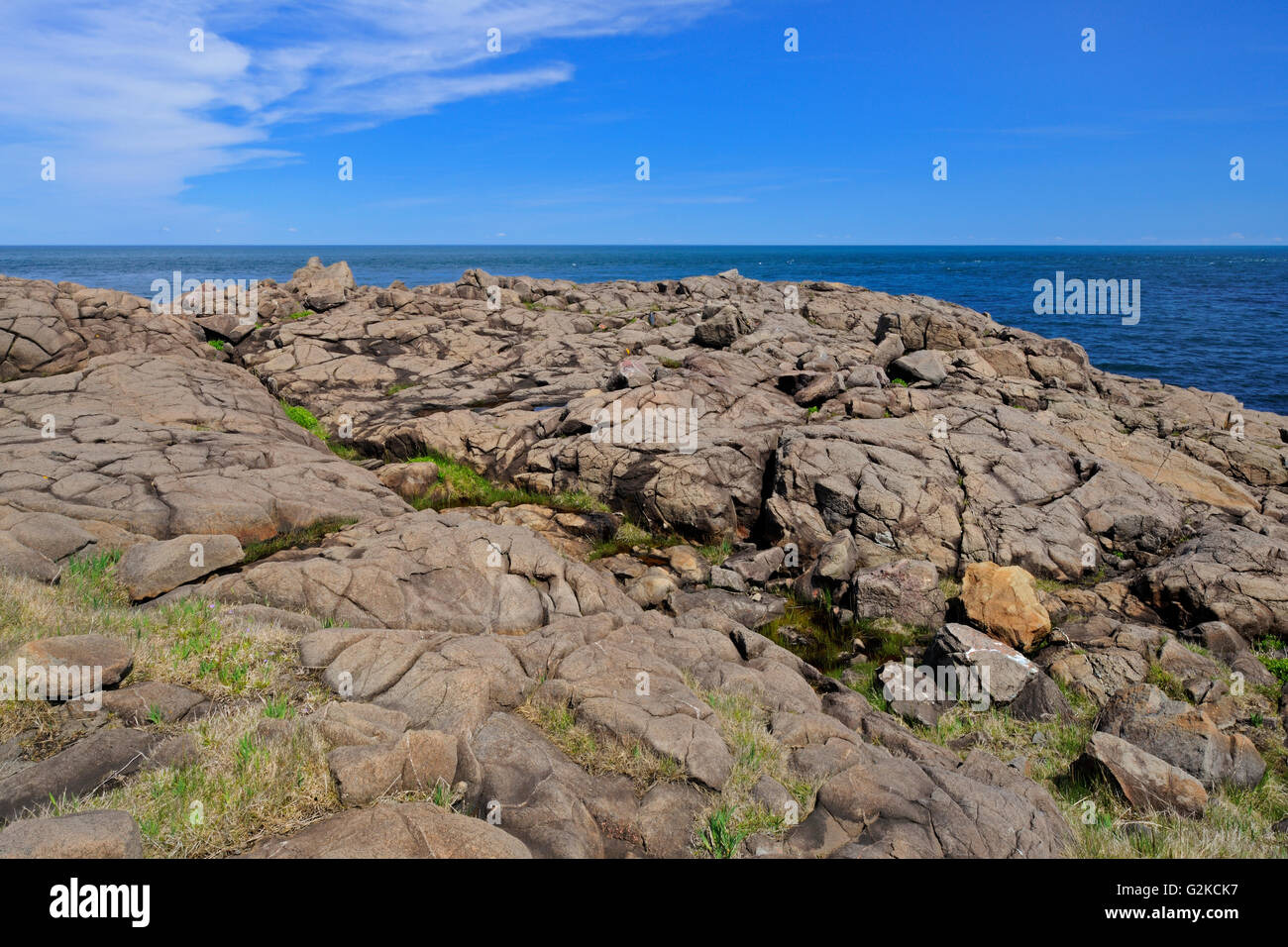 Rivage rocheux le long de la baie de Fundy sur l'isthme de l'île Brier, Nova Scotia Canada Banque D'Images