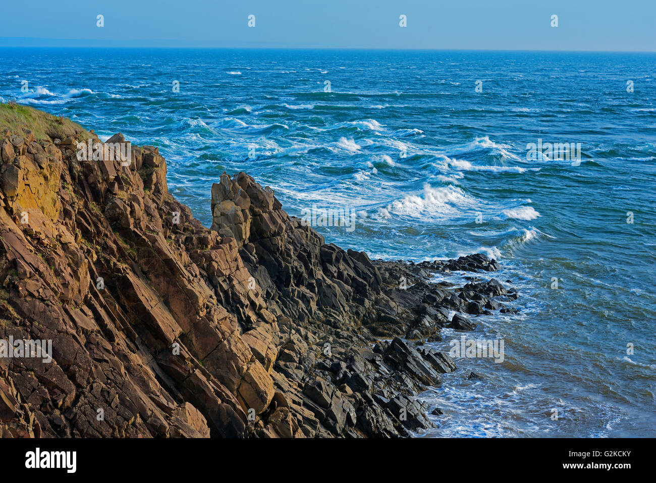 Rivage rocheux au large de la baie de Fundy Cape d'Or Nova Scotia Canada Banque D'Images
