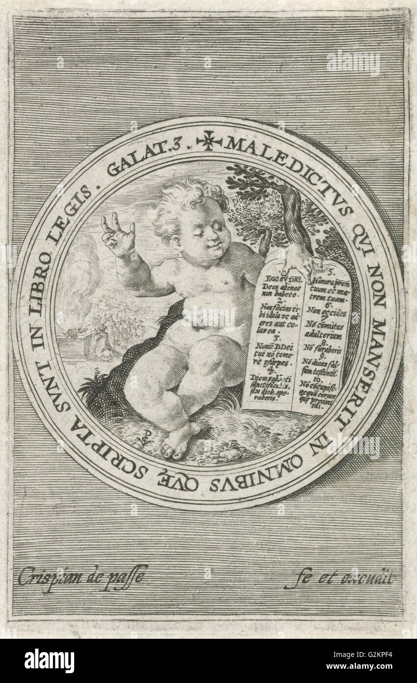 Putto avec les tables de la loi, Crispijn van de Passe Je 1594 Banque D'Images
