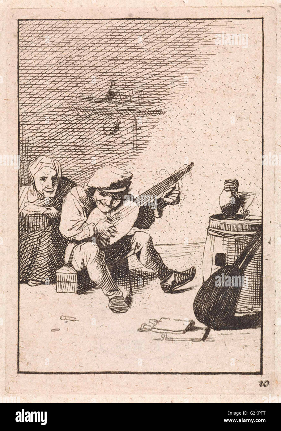 Farmer joue du luth, David Teniers II, anonyme, 1626-1740 Banque D'Images