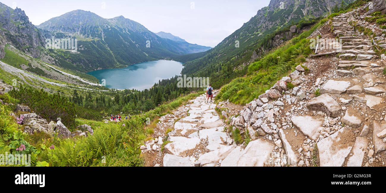 Vue panoramique du lac Morskie Oko, Tatras, Pologne Banque D'Images