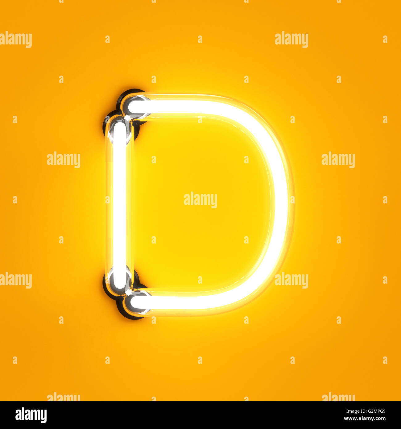Caractère d'alphabet neon light font. Tube neon glow lettres effet sur fond orange. Le rendu 3D Banque D'Images
