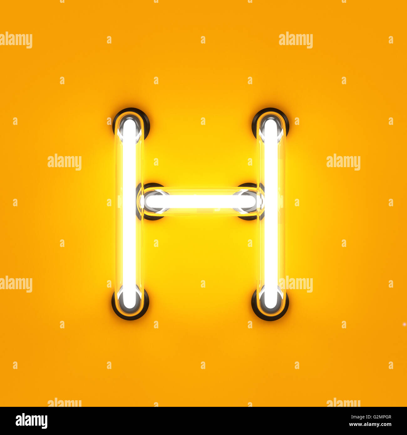 Neon light caractère alphabet H font. Tube neon glow lettres effet sur fond orange. Le rendu 3D Banque D'Images
