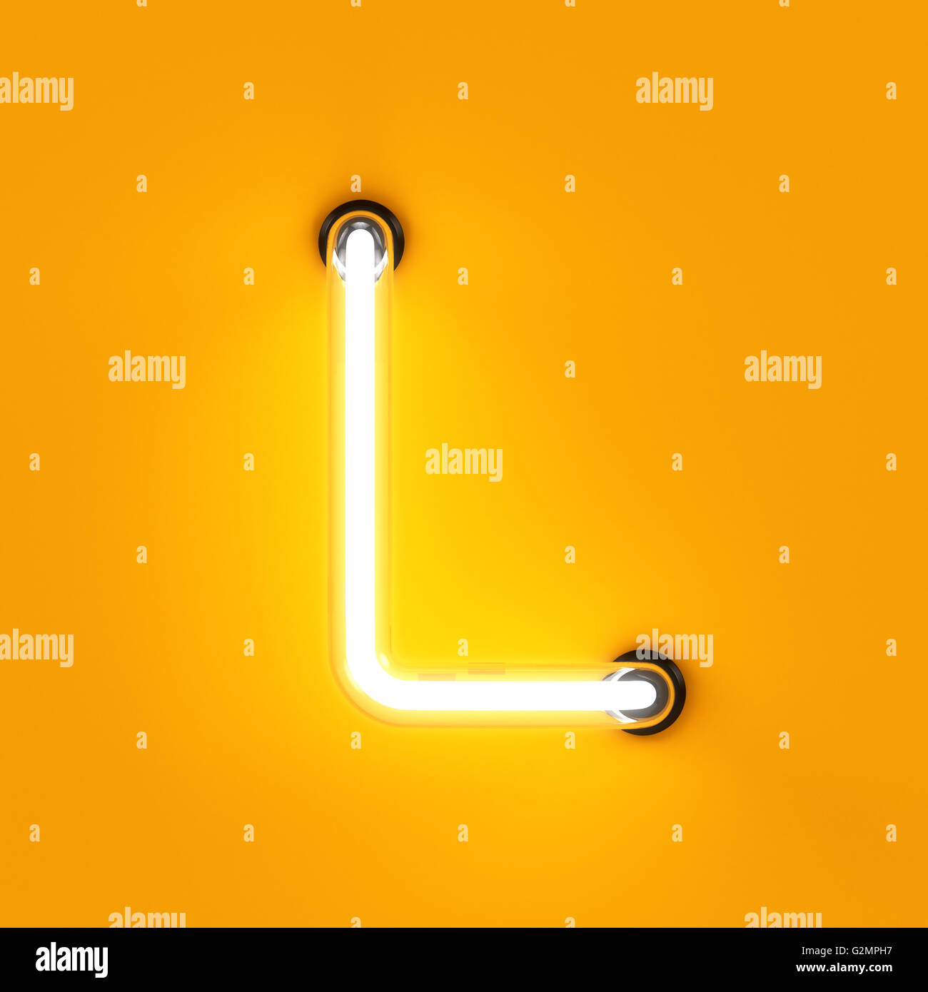 Neon light caractère L'alphabet font. Tube neon glow lettres effet sur fond orange. Le rendu 3D Banque D'Images