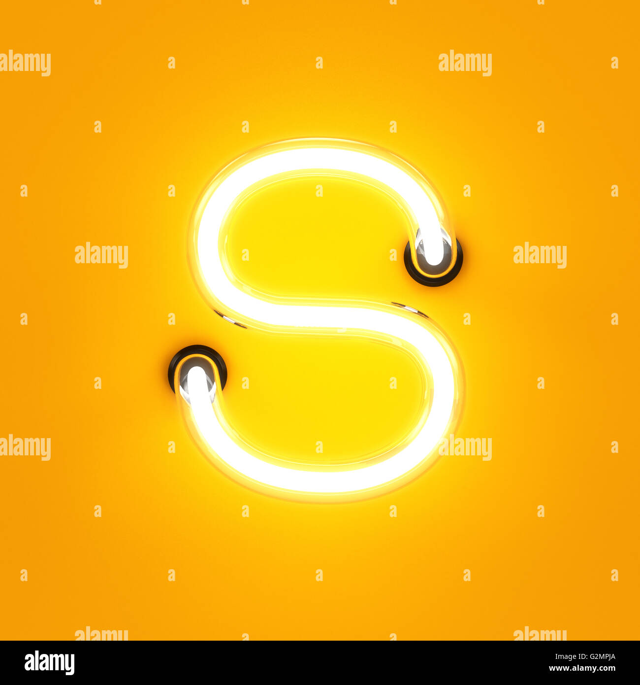 Neon light caractère alphabet S font. Tube neon glow lettres effet sur fond orange. Le rendu 3D Banque D'Images
