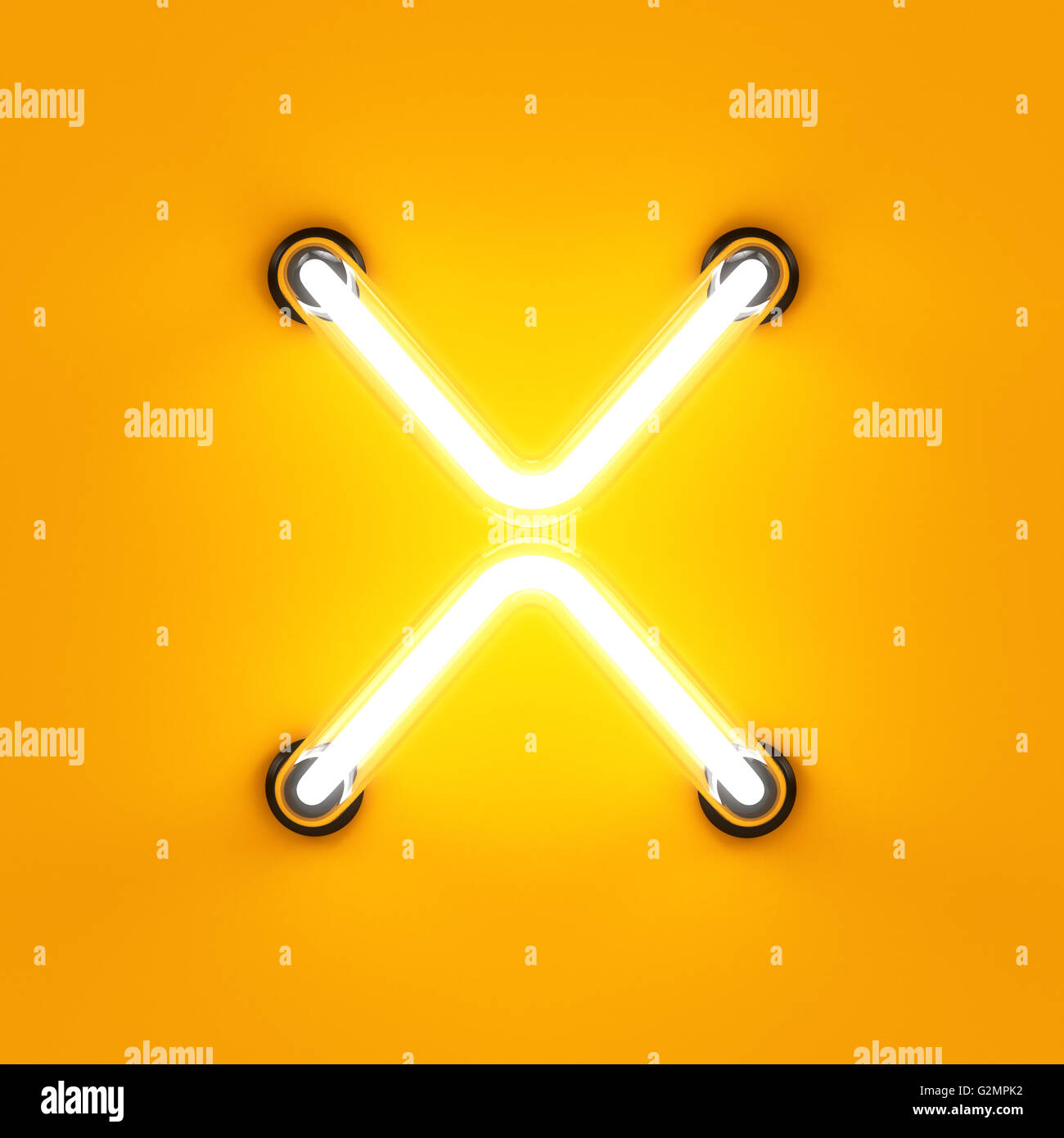 Neon light caractère alphabet X font. Tube neon glow lettres effet sur fond orange. Le rendu 3D Banque D'Images