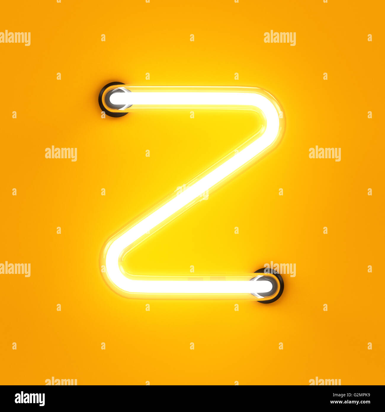 Neon light caractère alphabet Z font. Tube neon glow lettres effet sur fond orange. Le rendu 3D Banque D'Images