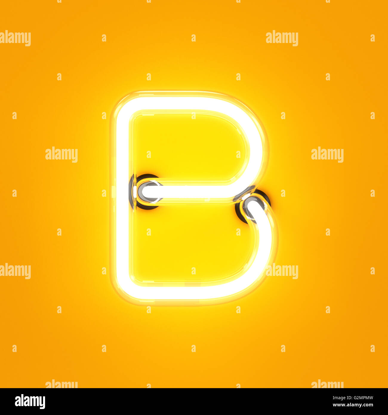 Neon light caractère alphabet B font. Tube neon glow lettres effet sur fond orange. Le rendu 3D Banque D'Images