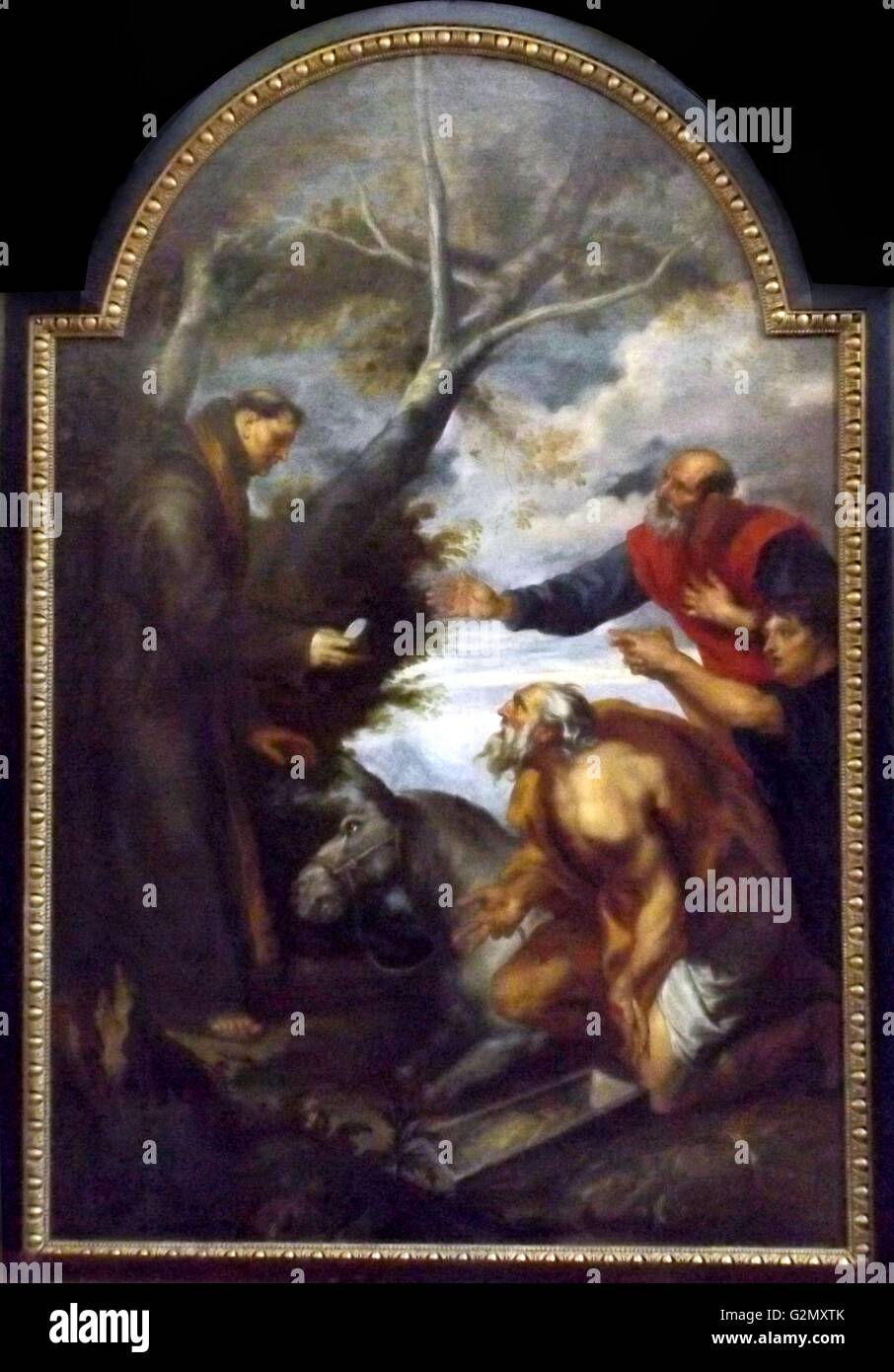 Peinture à l'huile d'histoire religieuse à l'intérieur de la cathédrale Saint Salvator Bruges 2013. Banque D'Images