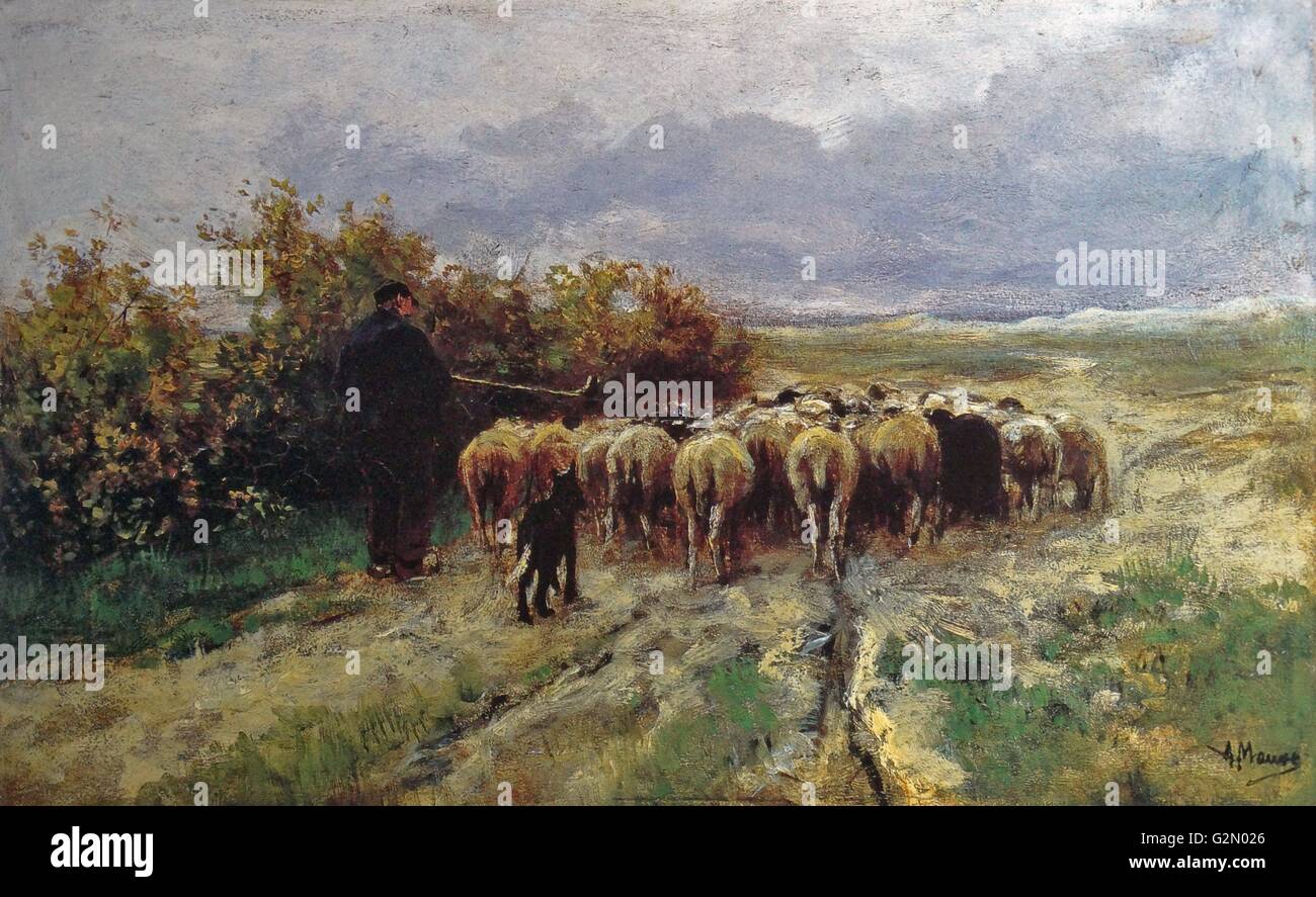Huile sur panneau peinture de l'artiste néerlandais Anton Mauve (18 septembre 1838 - 5 février 1888) travail intitulé "Retour à la maison : fin de la journée'. Terminé c1885. Banque D'Images