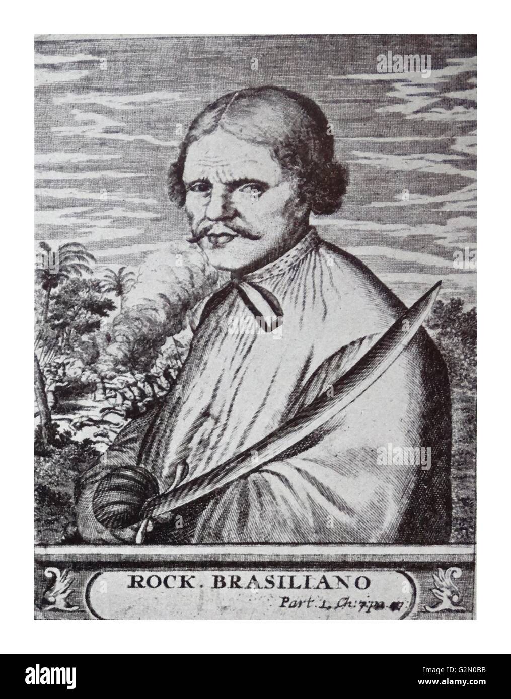 Roche Braziliano (parfois orthographié Rock, Roch, Roc, Roque, Brazilliano ou Brasiliano) (ch. 1630 - disparu c. 1671) était un pirate hollandais né dans la ville de Groningen. Sa carrière de pirate a duré de 1654 jusqu'à sa disparition autour de 1671. Banque D'Images
