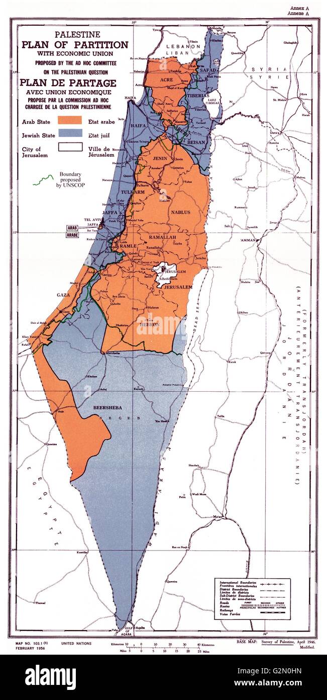 Plan de partage de la Palestine publié par l'Organisation des Nations Unies 1947 Banque D'Images