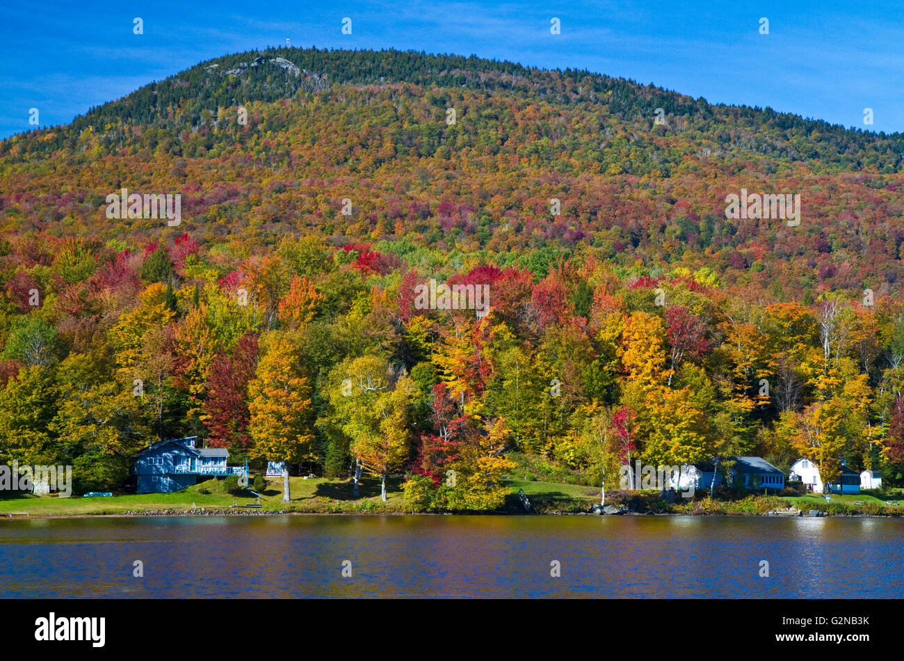 Feuillage d'automne au lac Elmore dans Lamoille Comté, Vermont, USA. Banque D'Images